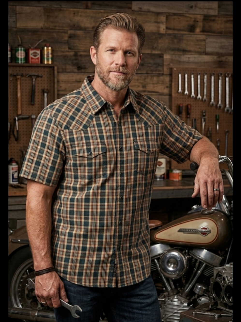 Harley Davidson Short Sleeve Snap Buttons  Plaid Shirt Size S Pockets
